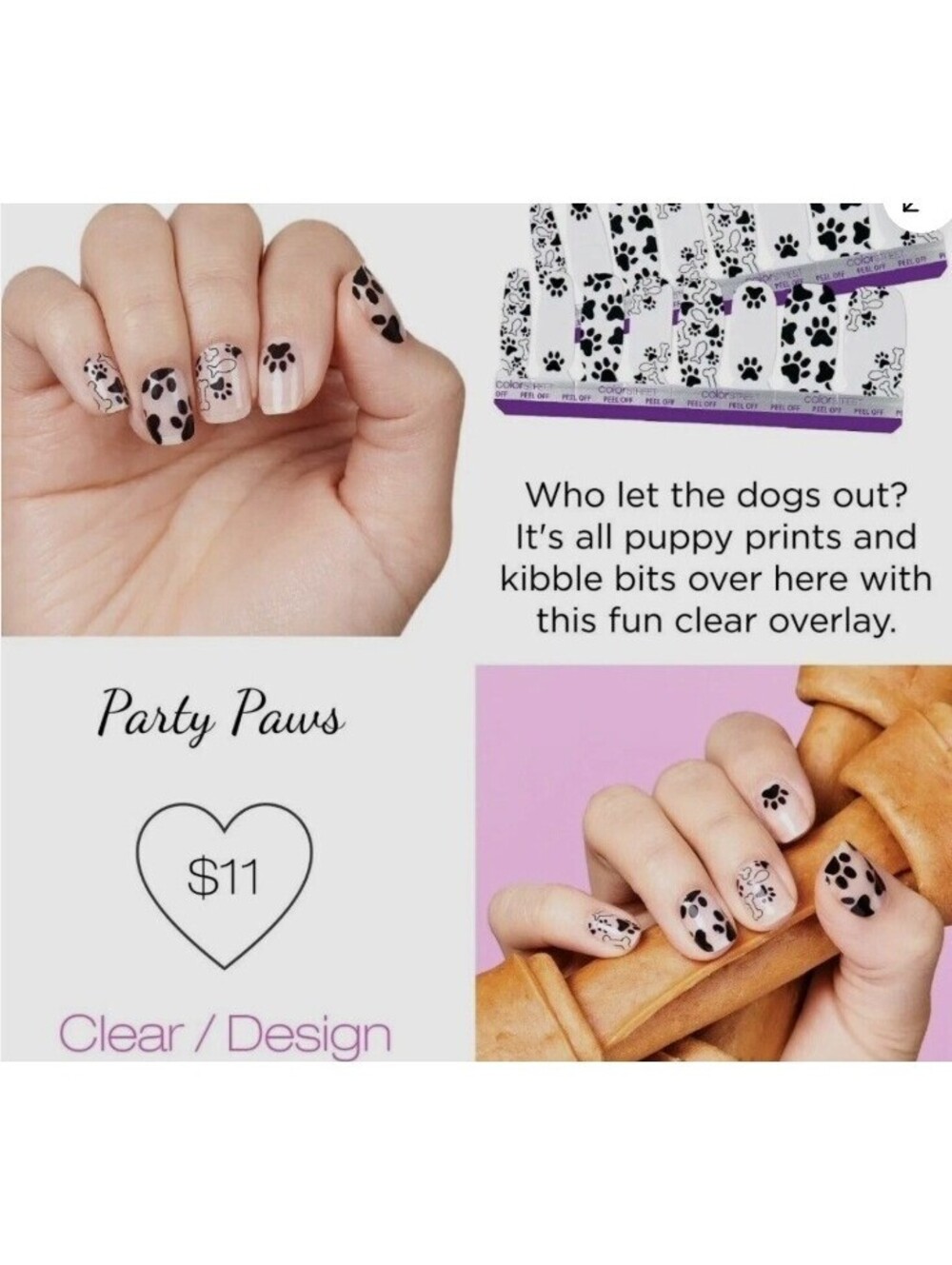 NEW Color Street Party Paws Dogs Pets Transparent Nail Polish Strips